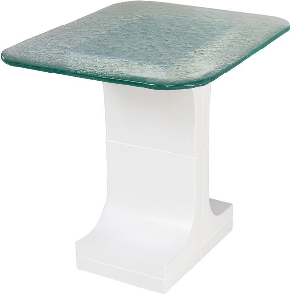KANA, Keramik Beistelltisch B 50 cm weiß und grünes Glas, Designermöbel