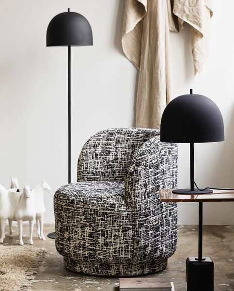 BELLA, runder Designer Sessel schwarz-weißer Stoff