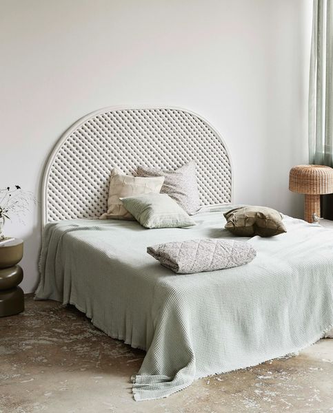 TAY, Bett-Kopfteil weiß Rattan Landhausstil