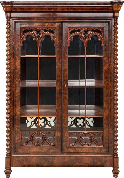 01, Biedermeier Silberschrank, antike Spiegel Vitrine