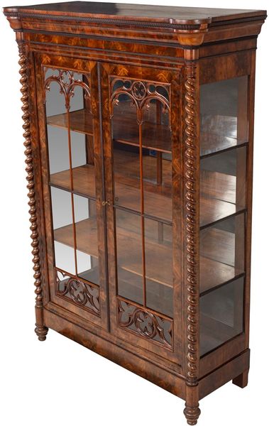 01, Biedermeier Silberschrank, antike Spiegel Vitrine