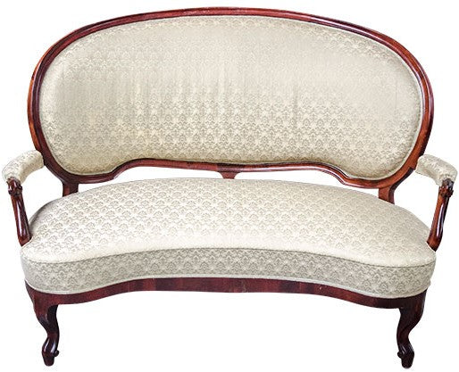 Kleines Biedermeier Sofa 2 Sitzer creme-weiß gemustert