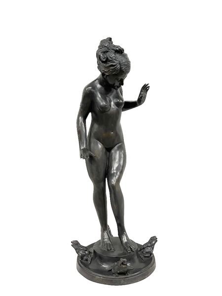 Bronze Brunnen "Lady mit Fröschen", Wasserspeier H 97 cm