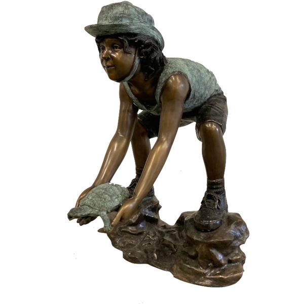 Gartenskulptur Bronze "Junge mit Schildkröten-Brunnen" H 70 cm, Gartendekoration