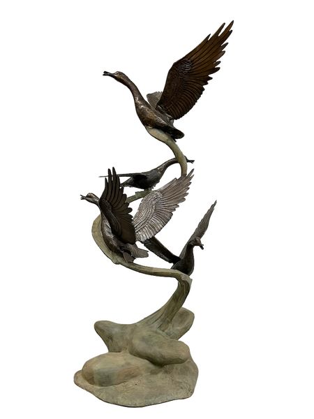 Bronze Garten Skulptur "Brunnen mit 4 Enten"