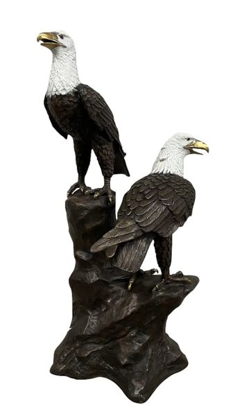 Bronze Skulptur "Zwei Adler im Baum" Weißkopfseeadler Statue