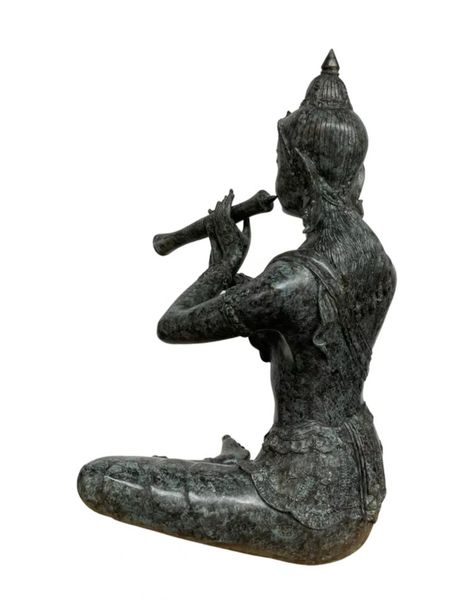 Bronze Skulptur "Flötenspieler-Tempelwächter" H 95 cm