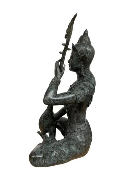 Bronze Skulptur "Lauten Spieler-Tempelwächter" H 95 cm