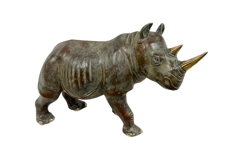 Bronze Skulptur "Nashorn" L 60 x H 35 cm, Gartenfigur