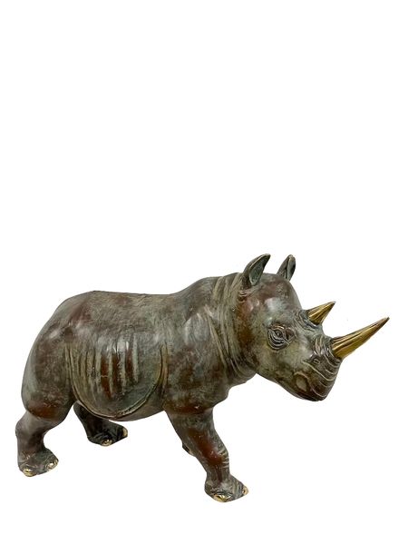 Bronze Skulptur "Nashorn" L 60 x H 35 cm, Gartenfigur