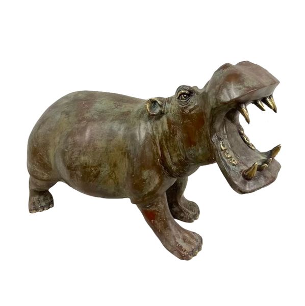 Bronze Skulptur "Nilpferd" L 55 x H 30 cm antik grün "Hippo-Flusspferd"