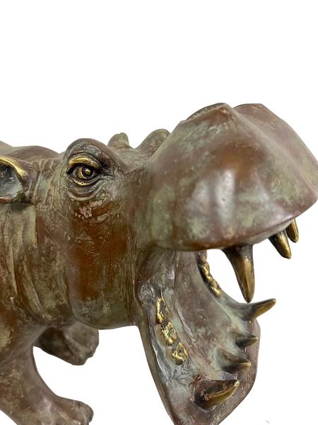 Bronze Skulptur "Nilpferd" L 55 x H 30 cm antik grün "Hippo-Flusspferd"