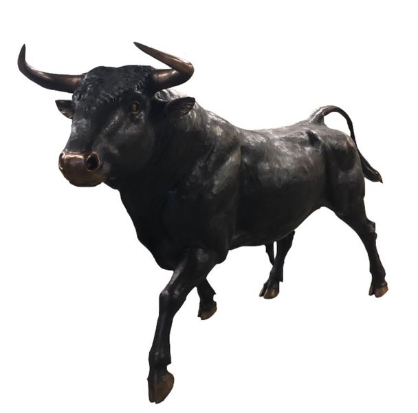 Skulptur Bronze "lebensgroßer Stier" L 330 cm, große Bronze Statue