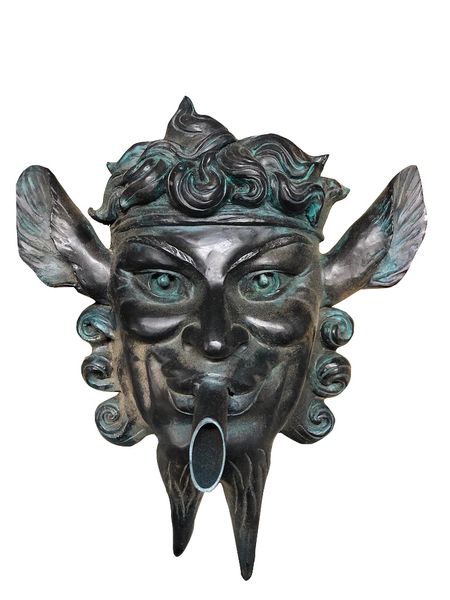 Garten Brunnen "Bronze Wasserspeier" bronzener Wandbrunnen L 30 x H 35 cm