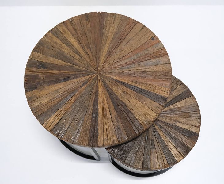 LUCA, Couchtisch 2er Set Holz Metall recycelt im Industriedesign