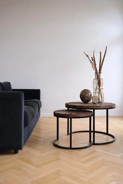 LUCA, Couchtisch 2er Set Holz Metall recycelt im Industriedesign