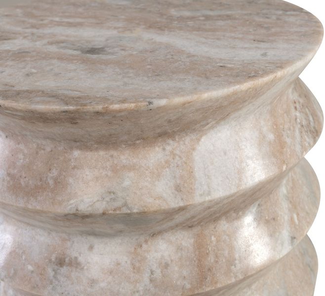 HAJA, Marmor Beistelltisch beige-grau rund 30,5 cm, Designer Marmor Hocker