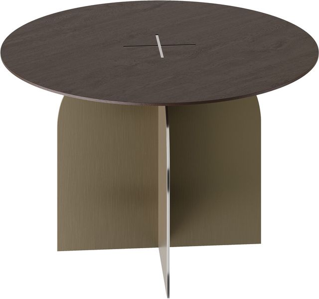 Designer Couchtisch RAY rund 70 cm Edelstahl und Eiche