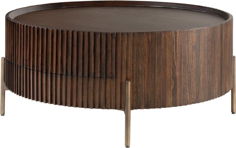 POGO, Designer Couchtisch rund 90 cm Holz-Messing mit Schublade, Designermöbel