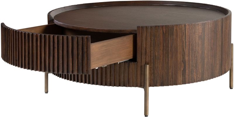 POGO, Designer Couchtisch rund 90 cm Holz-Messing mit Schublade, Designermöbel