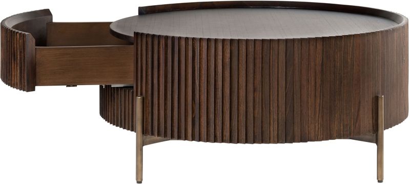POGO, Designer Couchtisch rund 90 cm Holz-Messing mit Schublade, Designermöbel