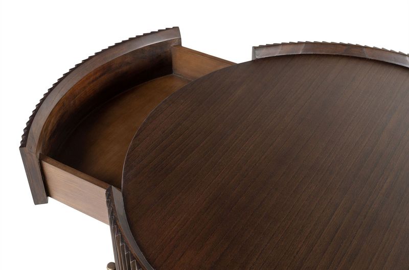 POGO, Designer Couchtisch rund 90 cm Holz-Messing mit Schublade, Designermöbel