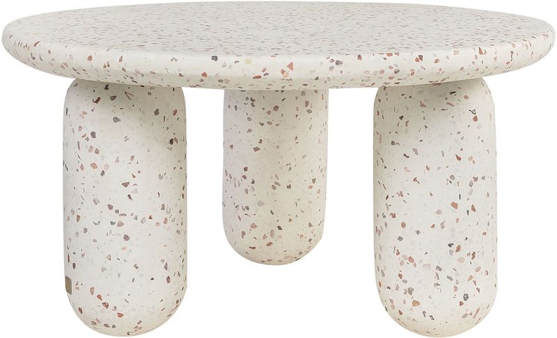 LENE, Designer Couchtisch rund 80 cm weißer Terrazzo