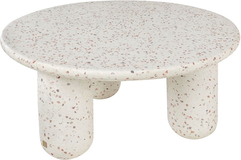 LENE, Designer Couchtisch rund 80 cm weißer Terrazzo