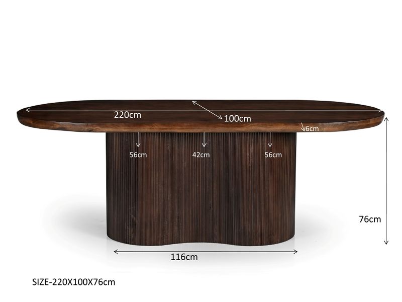 VILA, Esstisch oval 220*100 cm dunkelbraun Holz, Säulentisch