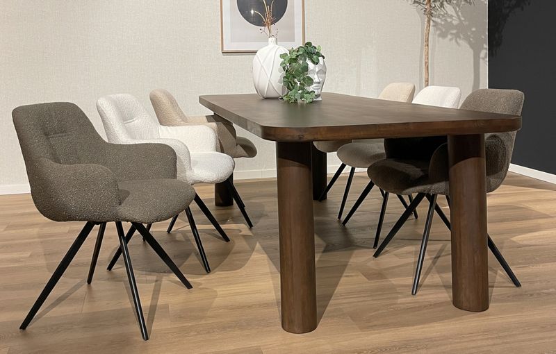 BAO, Esstisch 240 cm rechteckig dunkles Holz-runde Beine, Holztisch