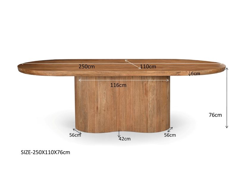 VILA, Esstisch oval 250 cm natur-braun Holz, Säulentisch