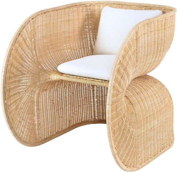 ISO, Designer Rattan Sessel mit weißen Kissen