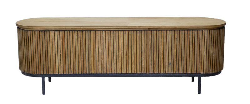 Ovales TV-Lowboard SANA 170 cm lang Holz-Metall