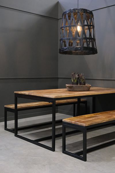ELLI, Sitzbank 185 cm Holz-Metall Industriedesign