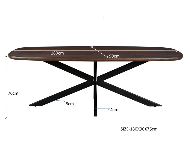 JESS, Esstisch 180*90 cm rechteckig dunkles Holz-Metall Spider-Mittelbein