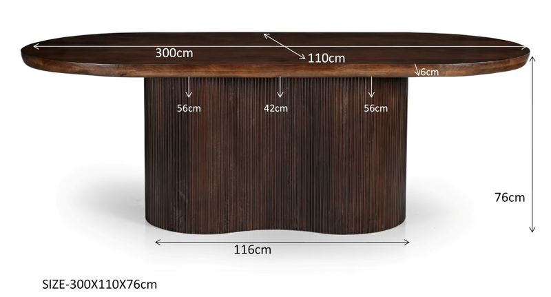 VILA, Designer Esstisch oval 300 cm dunkelbraun Holz, Säulentisch