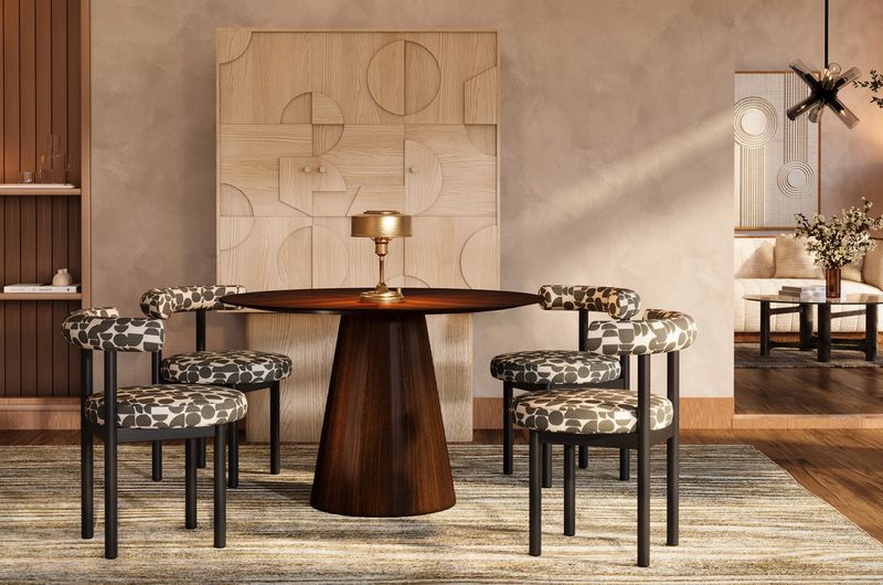 Esstisch PERL, runder Tisch 150 cm dunkelbraunes Holz Säulenfuß