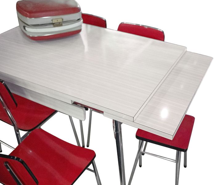 Esszimmer Set, Retro 1 Tisch, 4 Stühle, 1 Hocker