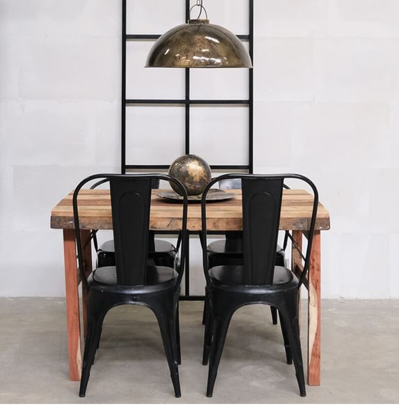PEP, Bistrostuhl 4 Stück shabby schwarz Metall hohe Rückenlehne, vintage Möbel