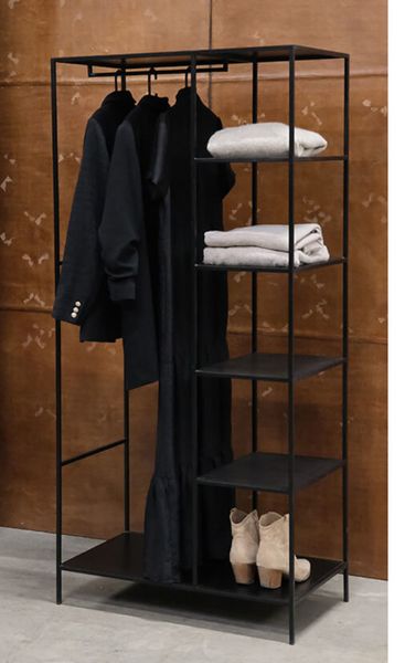 LONE, Garderobe Metall mit Kleiderstange und 4 Regale