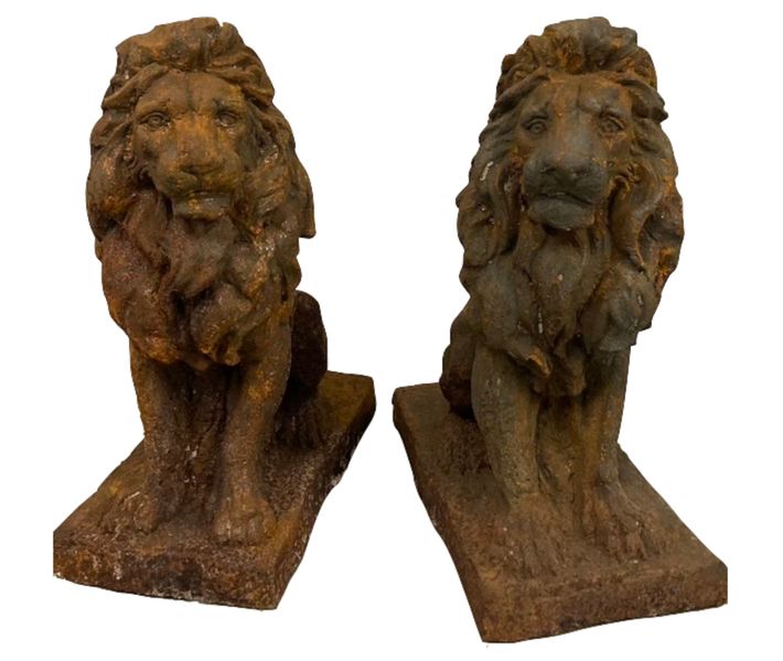 Garten-Statue Gusseisen "Löwen-Paar", Garten Dekoration im Landhausstil