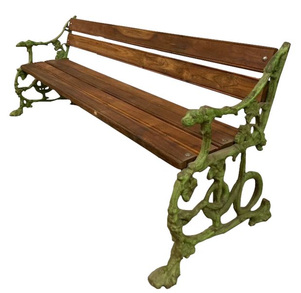 LINA, Landhaus Gartenbank B 195 cm Gusseisen grün und Holz natur