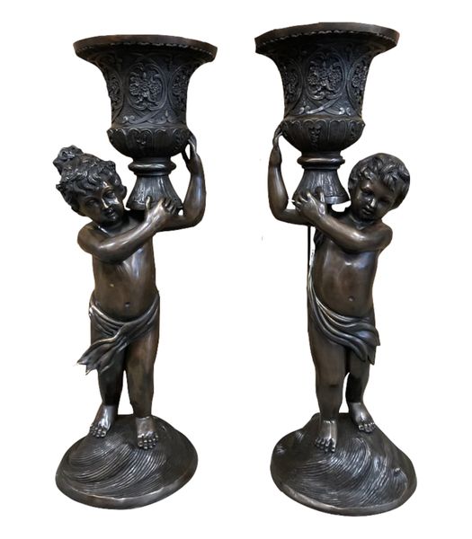 Gartenskulptur Bronze "Junge & Mädchen mit Amphore"