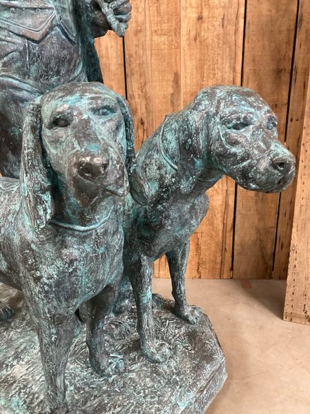 Große Gartenskulptur Bronze "Jäger mit 2 Hunden"