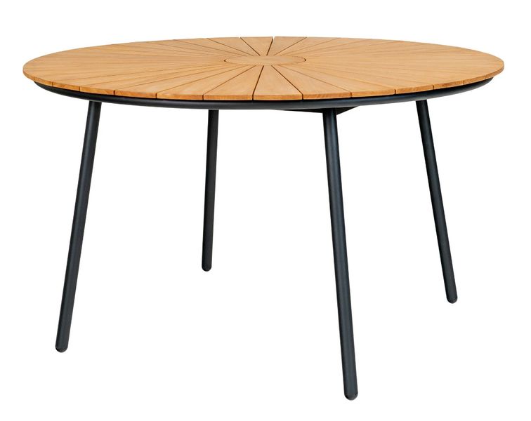 CLEA, Gartentisch rund 130 cm Holz natur und schwarze Metallbeine