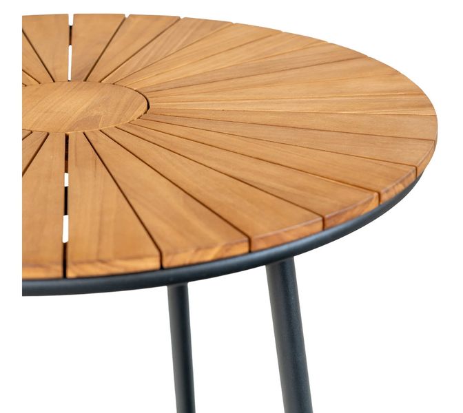 CLEA, Gartentisch rund 130 cm Holz natur und schwarze Metallbeine