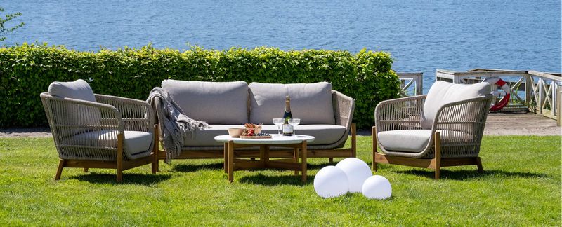 DINA, Garten-Lounge Möbel 4er Set beige-weiß
