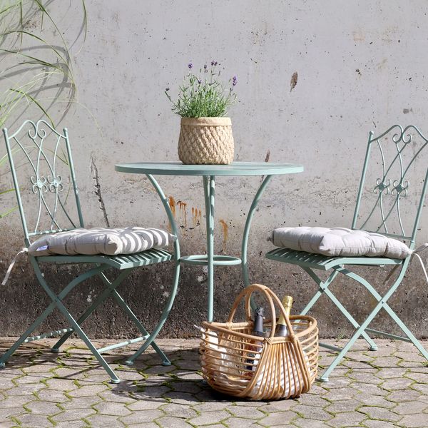 Gartentisch mit 2 Stühlen antik blau-türkis Landhausstil