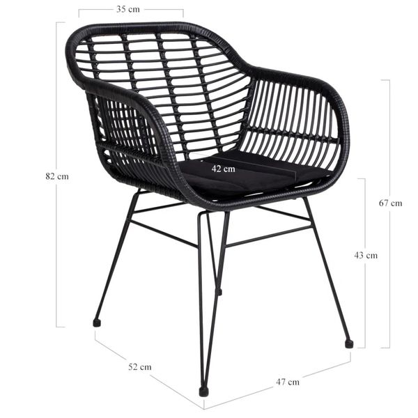 GABI, Gartenstuhl 2 Stück schwarz Polyrattan