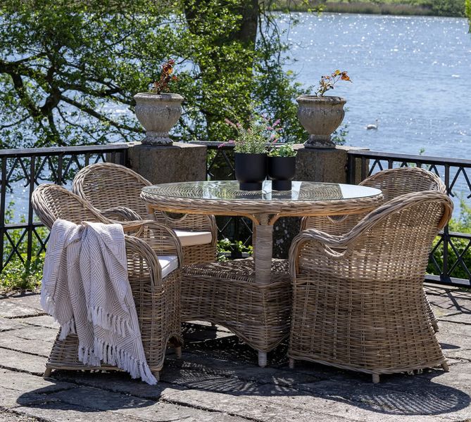 Matz Möbel Gartentisch CLAIRE rund 120 cm Rattan im Landhausstil
